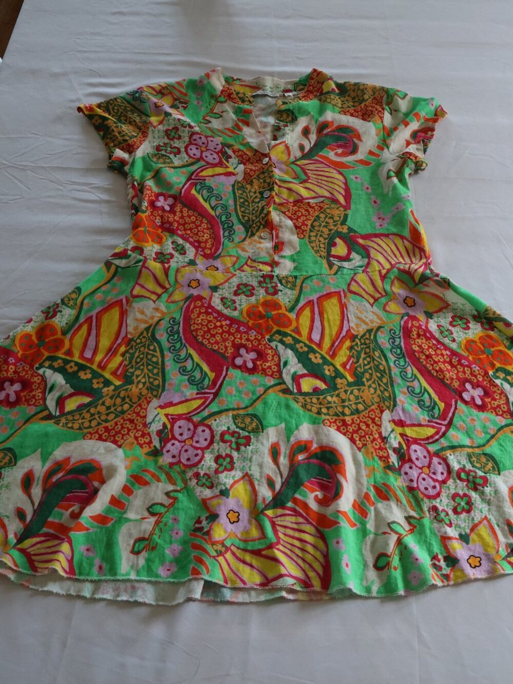 Gorgeous Vibrant Cristina Vergani Linen Dress - Women's Size M - EUC